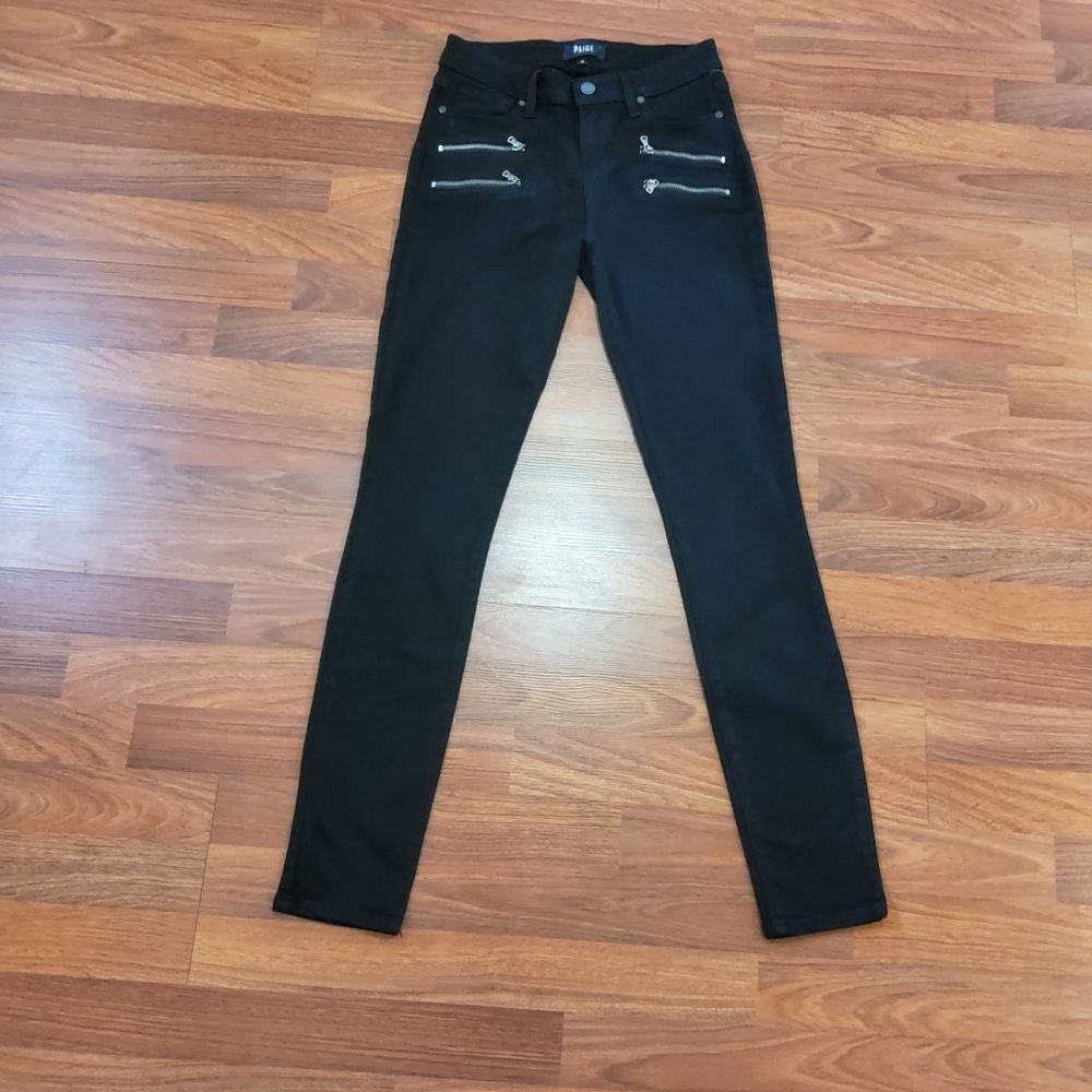Paige Edgemont Black Zipper Zip Pocket Skinny Moto Jeans Size 26 - Picture 9 of 15